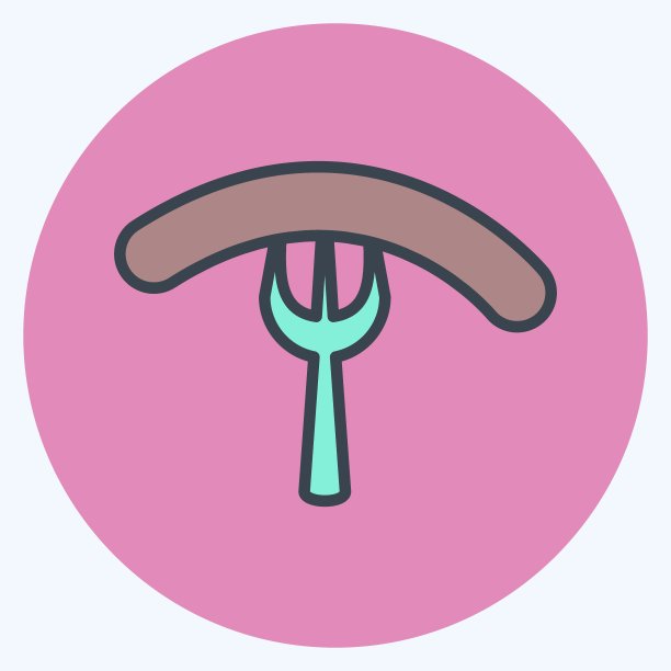 香肠叉图标在时尚的颜色搭配风格孤立在软蓝色背景图片下载