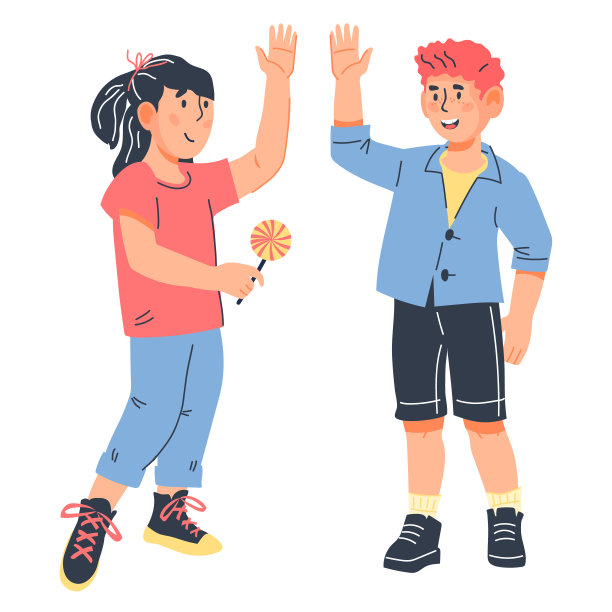 友好的击掌手势的孩子，平面矢量插图孤立。图片下载