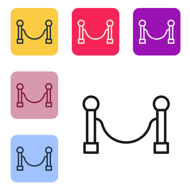 黑色线绳屏障图标孤立在白色上图片下载