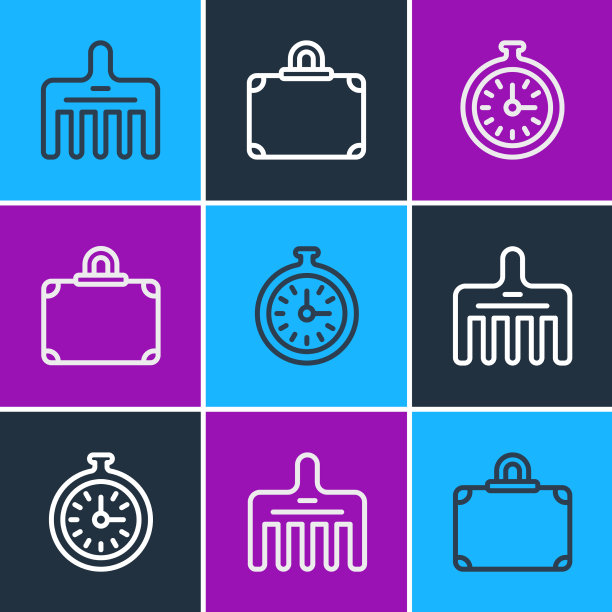 设置线毛刷怀表和手提箱图标图片下载