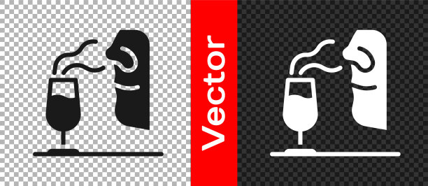 黑色侍酒师图标孤立在透明的背景上。葡萄酒品尝,品尝。气味的葡萄酒。向量图片下载