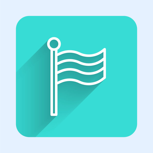 白线旗埃及图标孤立与长阴影背景。绿色广场按钮。向量图片下载