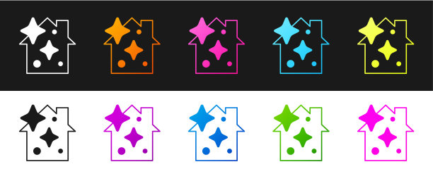 设置家庭清洁服务概念图标孤立在黑白背景上。建设和房子。向量图片下载