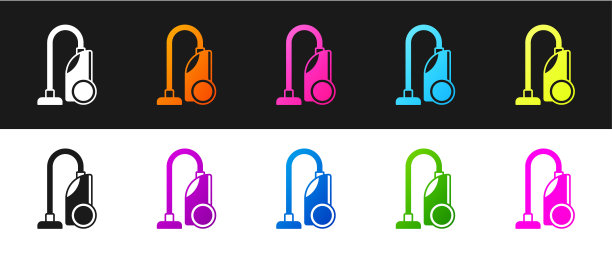 设置真空吸尘器图标孤立在黑白背景上。向量图片下载