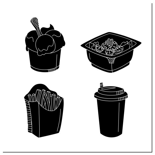 快餐包装符号图标设置图片下载