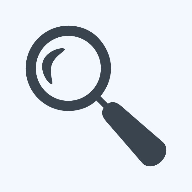 放大镜图标在时尚字形风格孤立在软蓝色背景图片下载