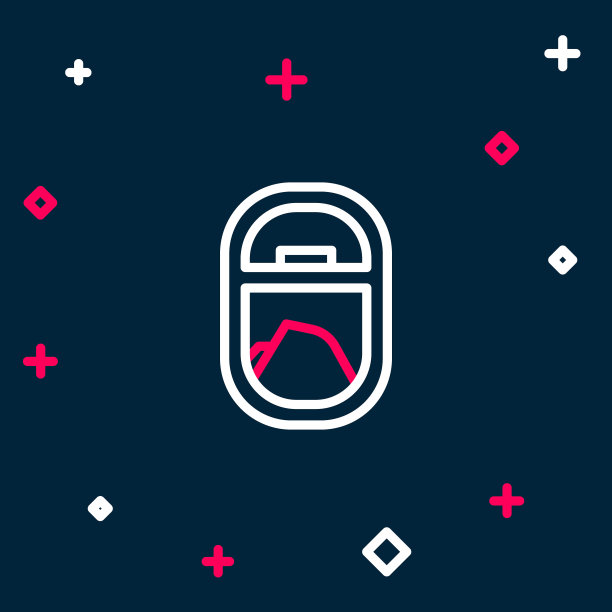 直线飞机窗口图标孤立在蓝色背景上。飞机舷窗。色彩斑斓的轮廓的概念。向量图片下载