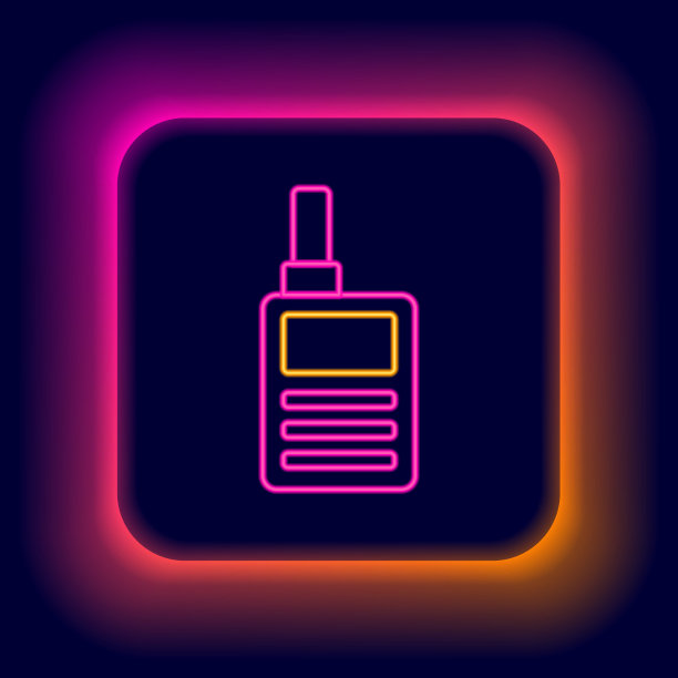 发光霓虹灯线婴儿监视器对讲机图标孤立在黑色背景。色彩斑斓的轮廓的概念。向量图片下载