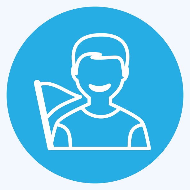 持有旗帜图标在时尚的蓝色眼睛风格孤立在柔和的蓝色背景图片下载