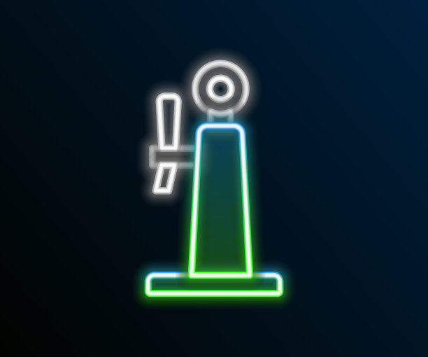 发光的霓虹灯线啤酒水龙头图标孤立在黑色背景上。色彩斑斓的轮廓的概念。向量图片下载