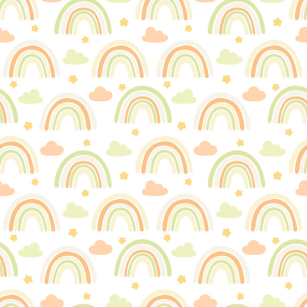手绘彩虹、云朵、星星卡通婴儿纹理，适用于织物、纺织品、壁纸、服装包装图片下载
