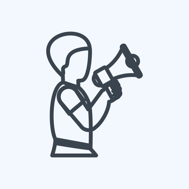 公告图标在时尚线风格孤立在软蓝色背景图片下载