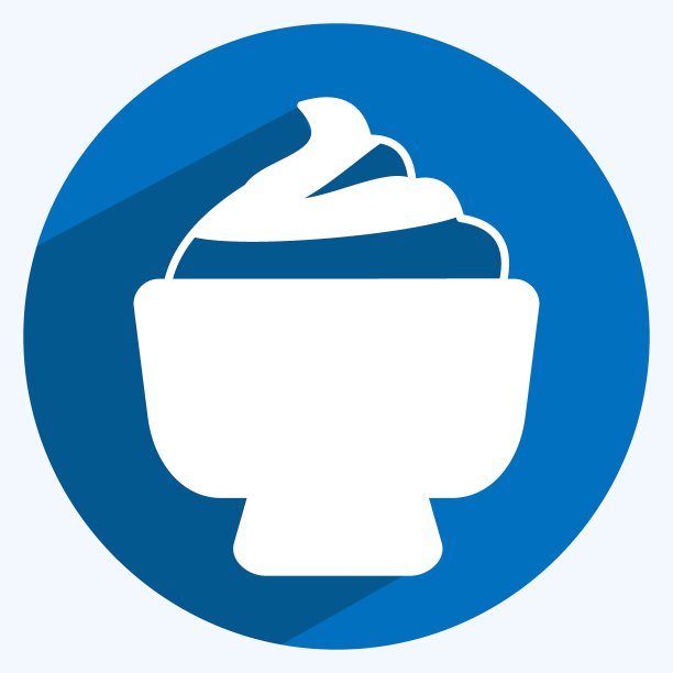 奶油碗图标在时尚长阴影风格孤立在软蓝色背景图片下载