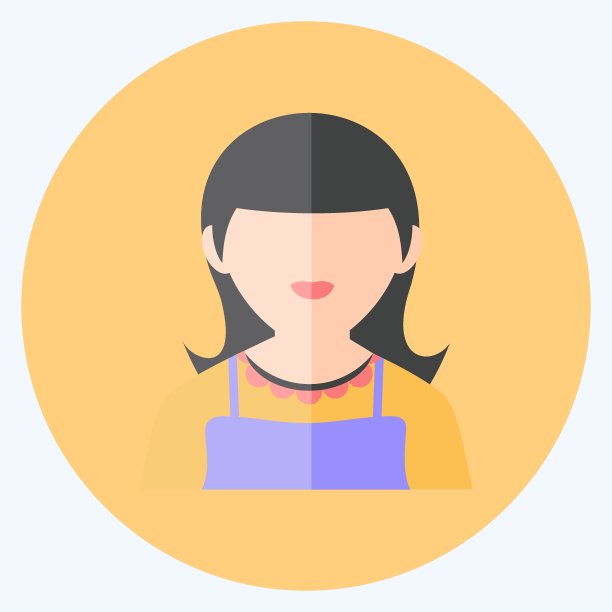 女保洁员图标在时尚平面风格孤立在软蓝色背景图片下载