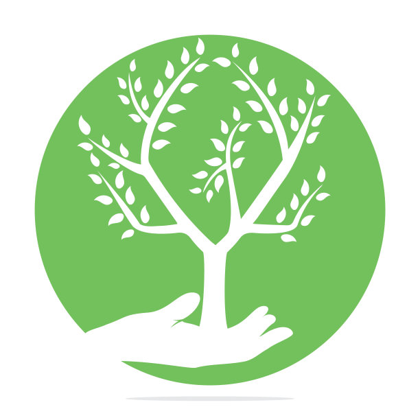 树在手矢量标志设计。图片下载