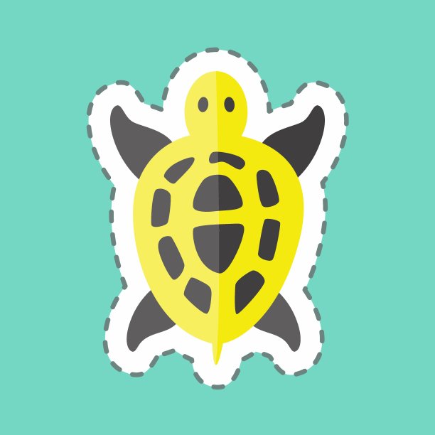 宠物龟贴纸在时尚线削减孤立的蓝色背景图片下载