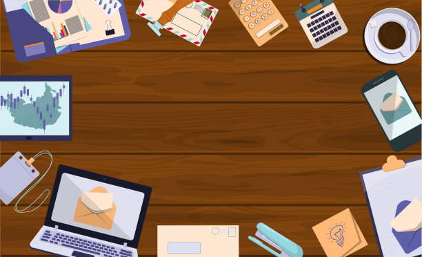 平面矢量横幅模板的办公室，业务解决方案，启动，时间管理，计划和战略。为网站，办公室工作，自由职业者，远程工作，家庭办公室的现代卡通插图概念图片下载