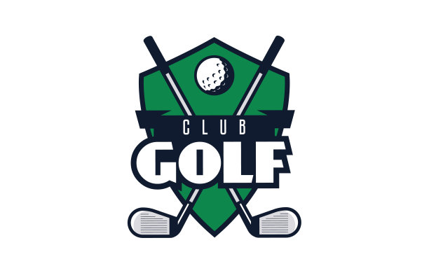 标志，高尔夫球和球杆的标志。盾牌背景上的高尔夫球和球杆的彩色标志。体育俱乐部，团队标志模板。徽章,标志,盾牌。孤立的矢量图图片下载