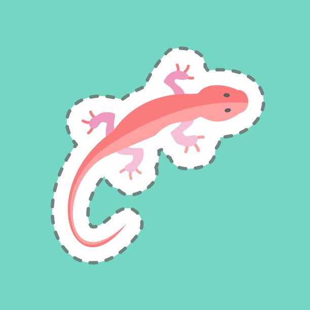 宠物蜥蜴贴纸在时尚线削减孤立的蓝色背景图片下载