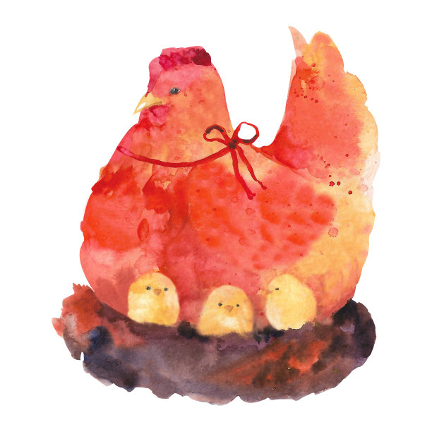 水彩母鸡和小鸡在窝里。复活节主题图片下载