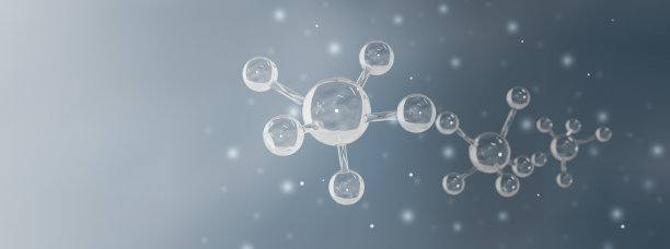 生物技术科学分析概念：透明的原子和分子水结构，蓝色背景，来自实验室显微镜，化学，医学研究和开发，3D渲染图图片下载