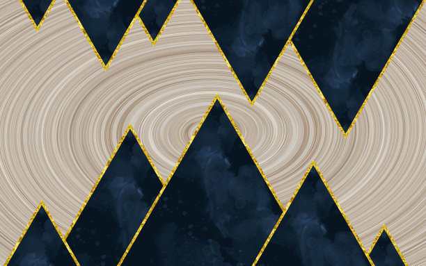 蓝色和金色三角形漩涡背景的抽象大理石壁纸图片下载