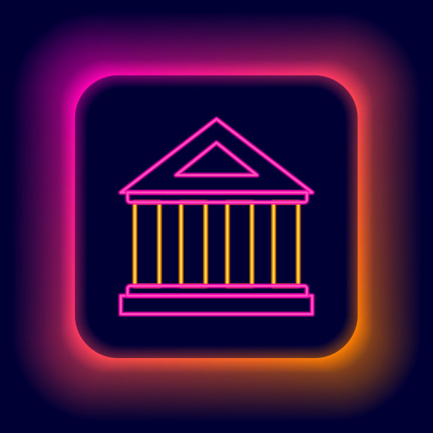 发光的霓虹灯线博物馆建筑图标孤立在黑色背景上。色彩斑斓的轮廓的概念。向量图片下载