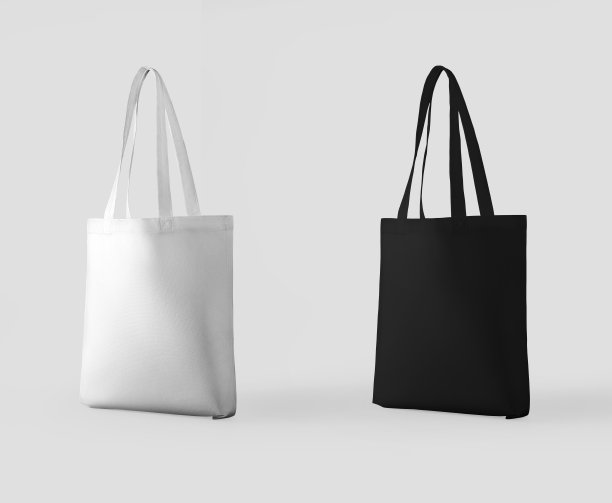 白色的模型，黑色的手提袋3d渲染，零售的ecobag，孤立的背景。图片下载