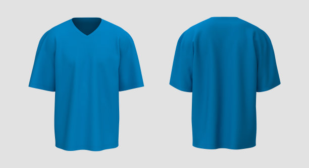 男装短袖t恤模型前后视图，设计演示打印，3d插图，3d渲染图片下载