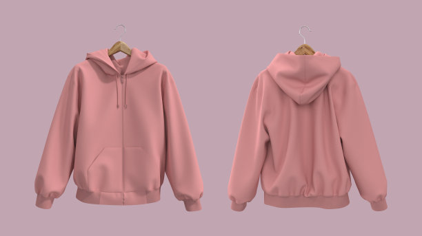 空白连帽运动衫模型与拉链在前面，侧面和背面的观点图片下载