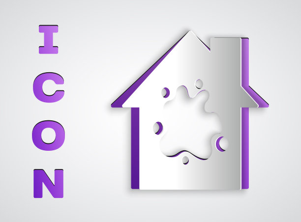 剪纸画的房子图标孤立在灰色上图片下载