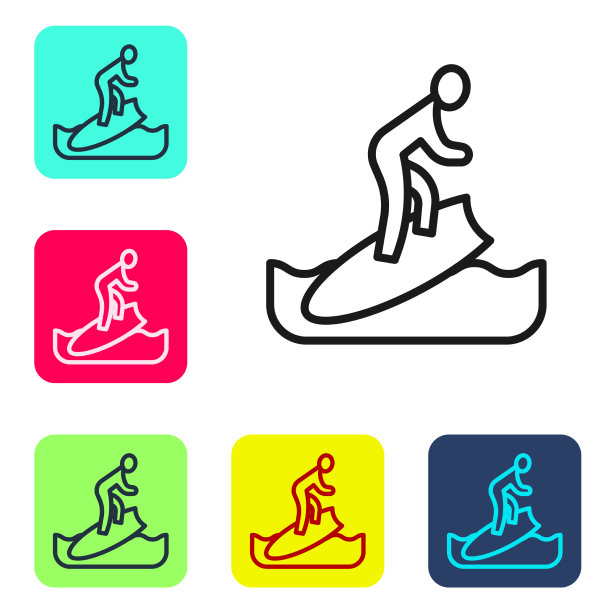 黑线冲浪板图标孤立在白色上图片下载