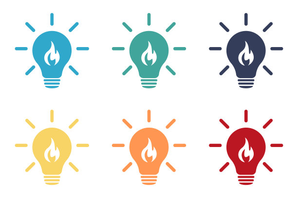 灯泡中的火焰能量。的图标集。图片下载