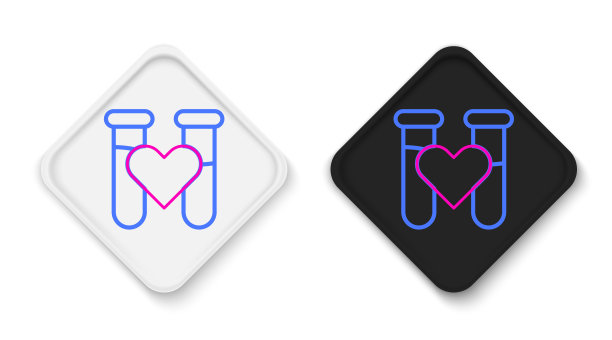 划线试管或烧瓶与血液图标孤立在白色背景上。实验室、化工、科学玻璃器皿标志。色彩斑斓的轮廓的概念。向量图片下载