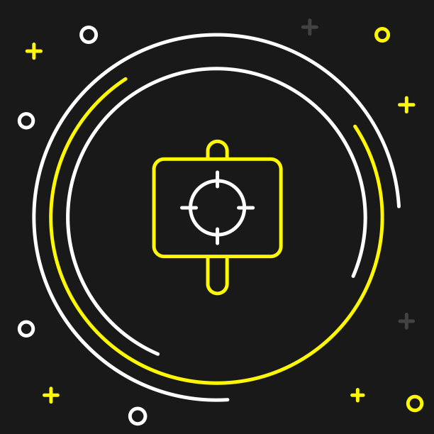 线目标运动图标孤立在黑色背景上。目标清晰，有数字，用于射击场或射击。色彩斑斓的轮廓的概念。向量图片下载