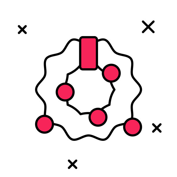 填充轮廓圣诞花环图标孤立在白色背景。圣诞快乐，恭贺新禧。向量图片下载
