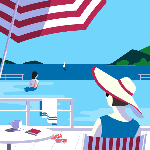 夫妇在度假游泳池矢量插图图片下载