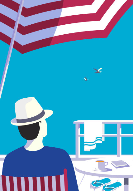 男子在旅游海边度假胜地放松矢量海报图片下载