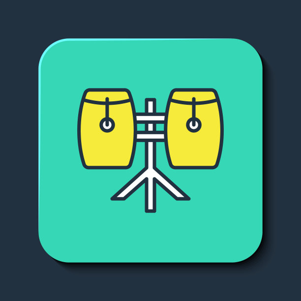 填充轮廓康加鼓图标孤立在蓝色背景上。乐器。绿松石平方按钮。向量图片下载