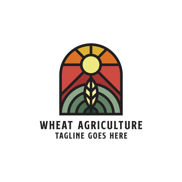 小麦农业标志设计徽章，线艺术农场标志矢量插图图片下载