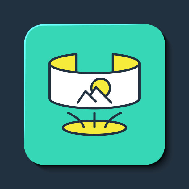 填充轮廓360度视图图标孤立在蓝色背景上。虚拟现实。角度360度的相机。全景照片。绿松石平方按钮。向量图片下载