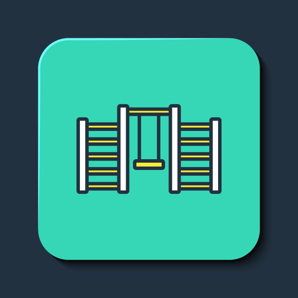 填充轮廓木制瑞典墙图标孤立在蓝色背景上。瑞典的楼梯。绿松石平方按钮。向量图片下载