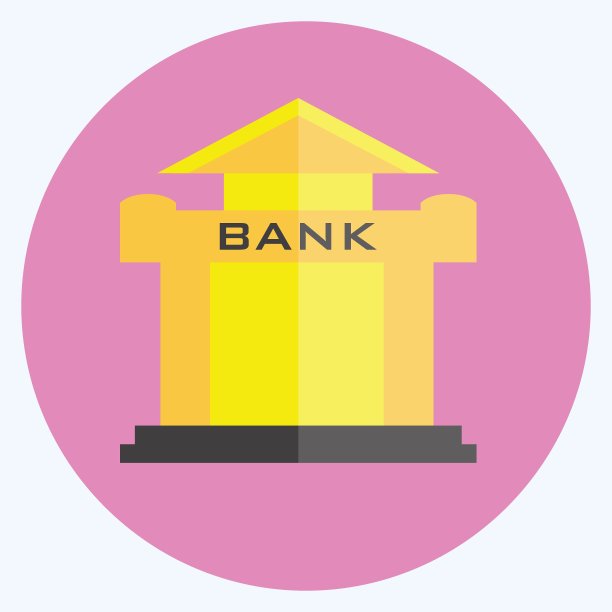 银行图标在时尚平面风格孤立在软蓝色背景图片下载
