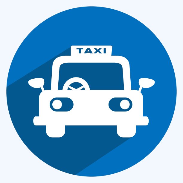 出租车图标在时尚的长阴影风格孤立在软蓝色背景图片下载