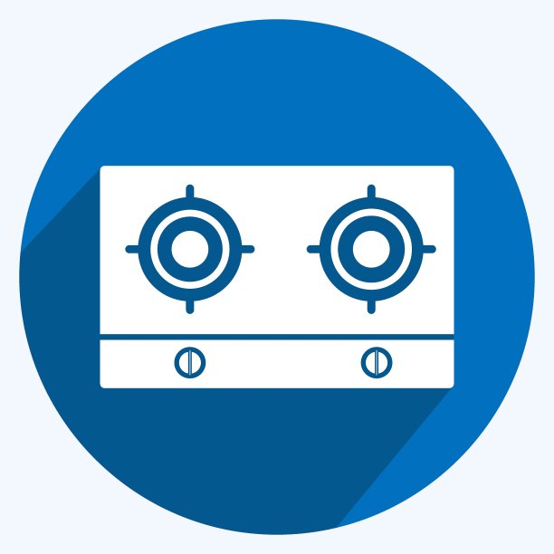 炉灶图标在时尚的长阴影风格孤立在软蓝色背景图片下载