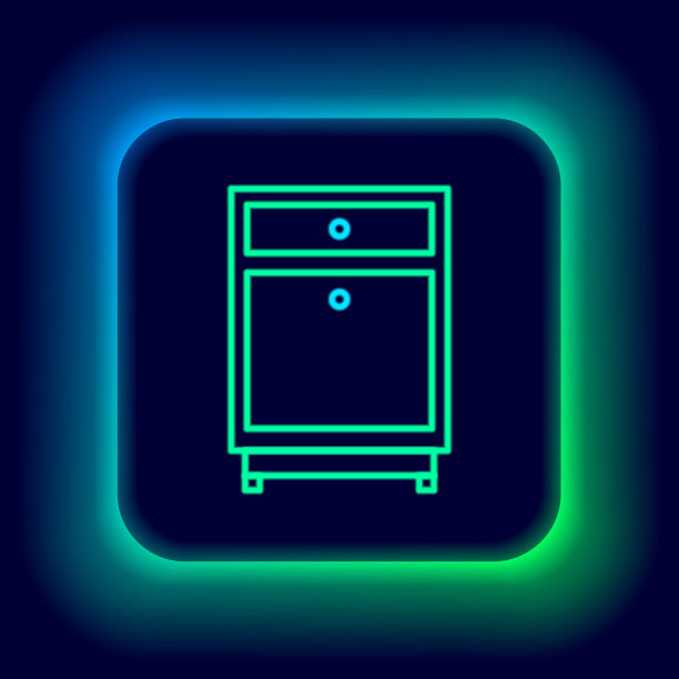 发光的霓虹灯线家具床头柜图标孤立在黑色背景。色彩斑斓的轮廓的概念。向量图片下载