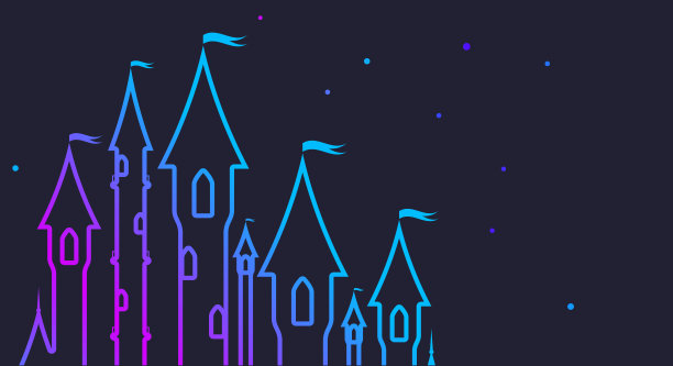 公主多塔童话城堡。平面矢量插图孤立在夜蓝色图片下载