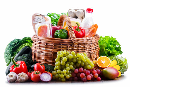 柳条篮子和各种杂货图片下载