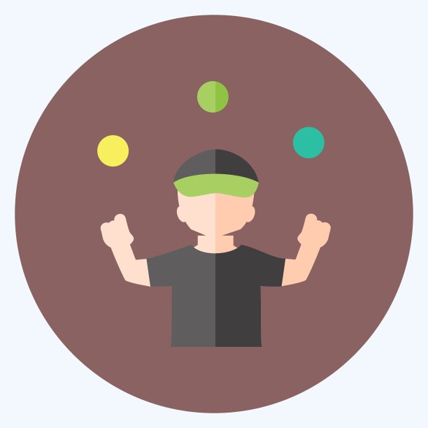 球杂耍图标在时尚平面风格孤立在软蓝色背景图片下载