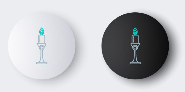 线燃烧蜡烛在烛台图标孤立图片下载